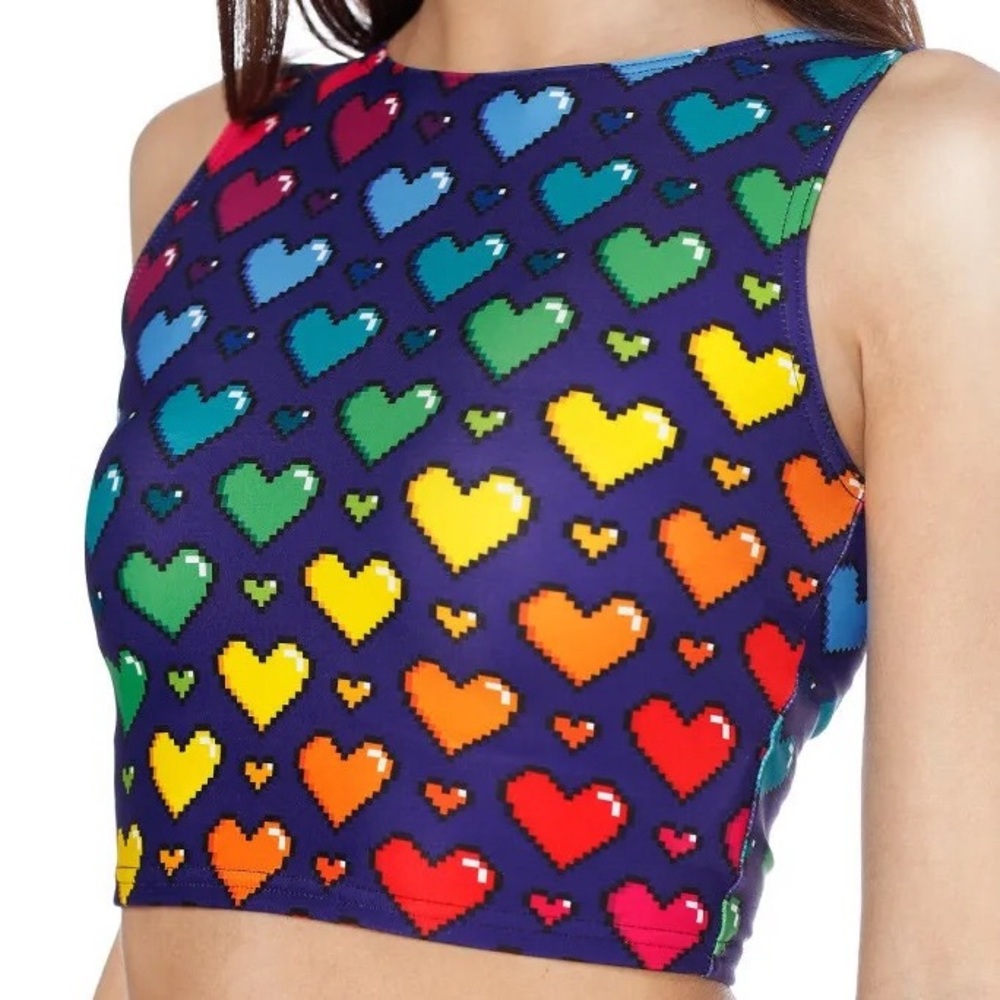 Blackmilk Love Ya Bits Rainbow Hearts Wifey Crop Top Size Large